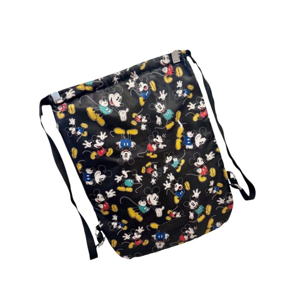 Disney World Resort Black All Over Print Mickey Mouse Drawstring Backpack Bag